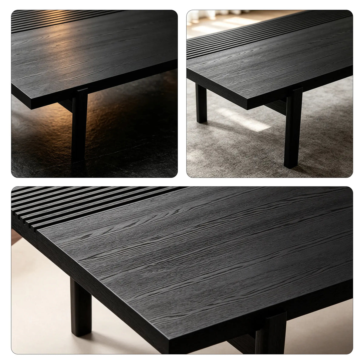 LUXORA Solid Oak Coffee Table North American FAS Grade Oak Natural Wood Grain Artistic Minimalist Design for Living Room Hotel Lounge - Black