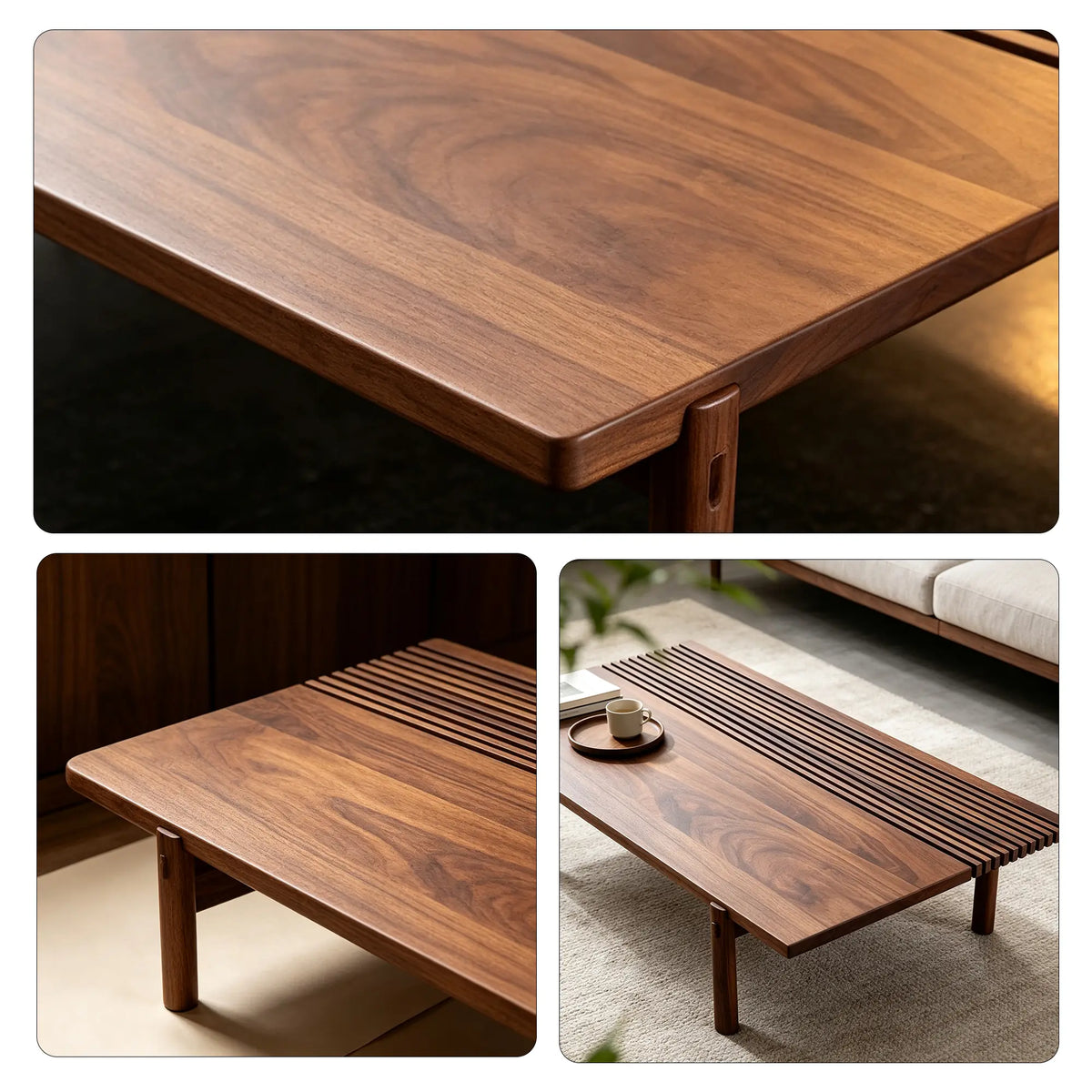 LUXORA Solid Oak Coffee Table North American FAS Grade Oak Natural Wood Grain Artistic Minimalist Design for Living Room Hotel Lounge - Walnut