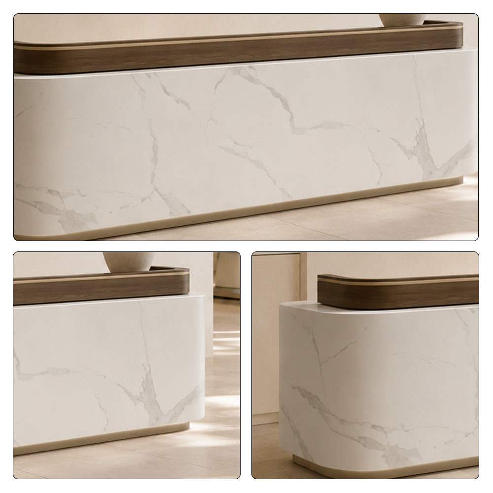 LUXORA 120/180cm Modern Office Reception Counter with Integrated LED Lighting for Company, Hotel & Salon - Calacatta White & Coffee Brown