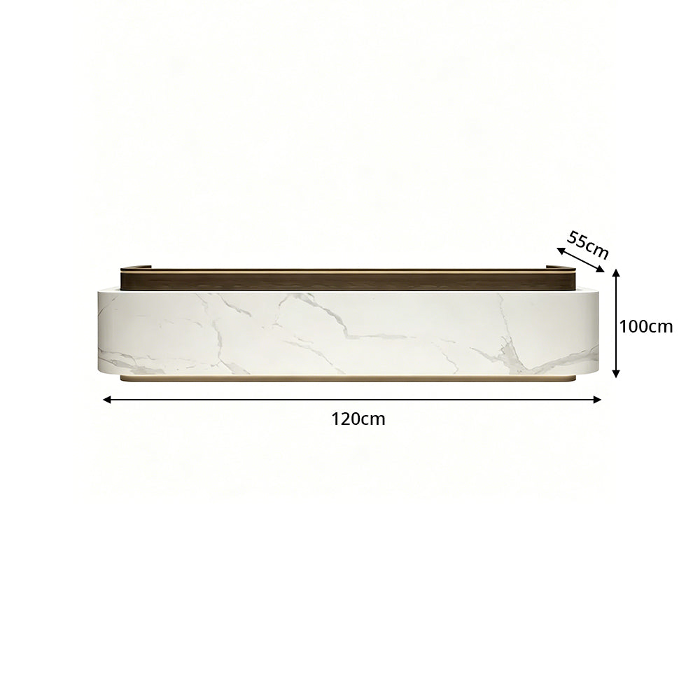 LUXORA 120/180cm Modern Office Reception Counter with Integrated LED Lighting for Company, Hotel & Salon - Calacatta White & Coffee Brown
