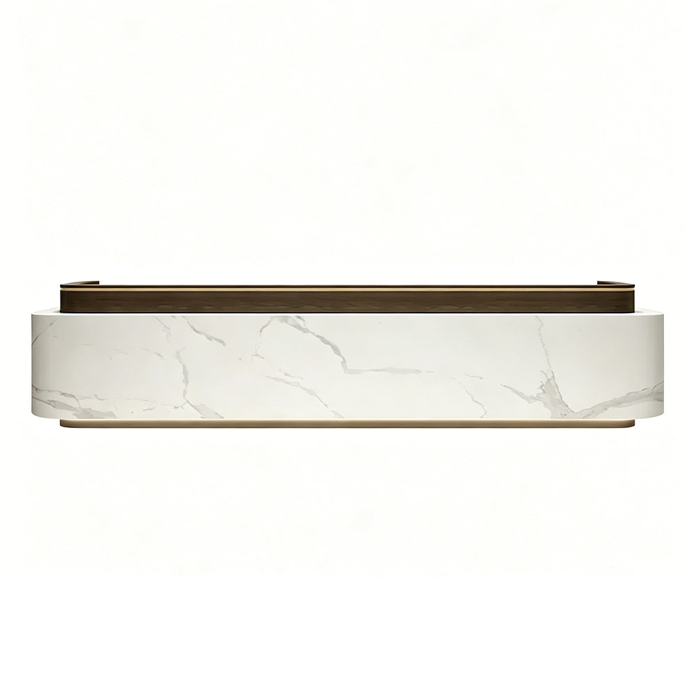 LUXORA 120/180cm Modern Office Reception Counter with Integrated LED Lighting for Company, Hotel & Salon - Calacatta White & Coffee Brown