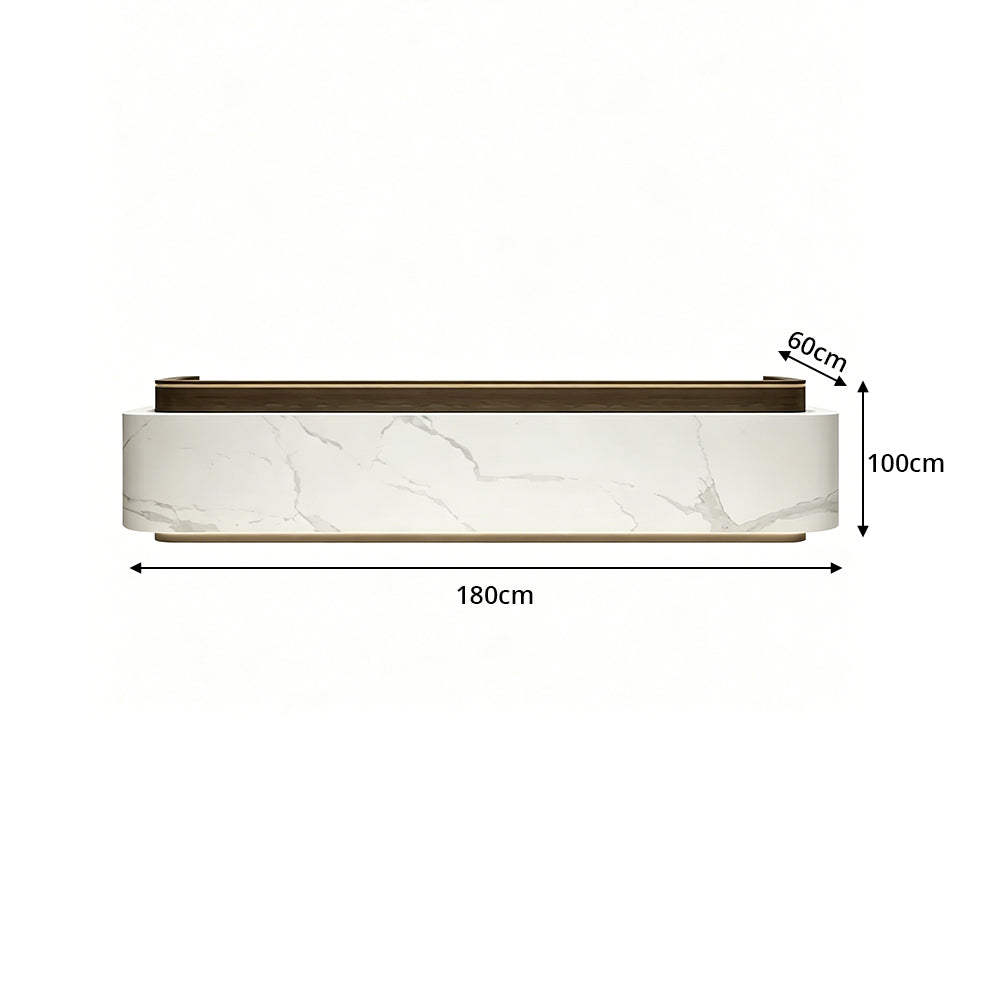 LUXORA 120/180cm Modern Office Reception Counter with Integrated LED Lighting for Company, Hotel & Salon - Calacatta White & Coffee Brown