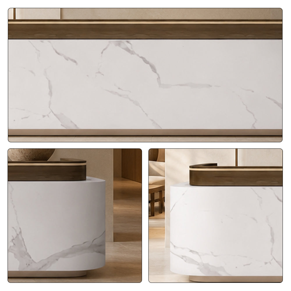 LUXORA 120/180cm Modern Office Reception Counter with Integrated LED Lighting for Company, Hotel & Salon - Grey & Coffee Brown