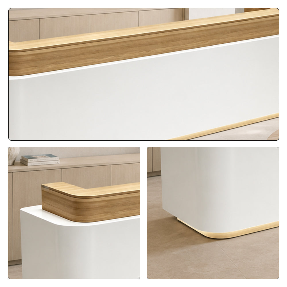 LUXORA 120/180cm Modern Office Reception Counter with Integrated LED Lighting for Company, Hotel & Salon - Wood & White