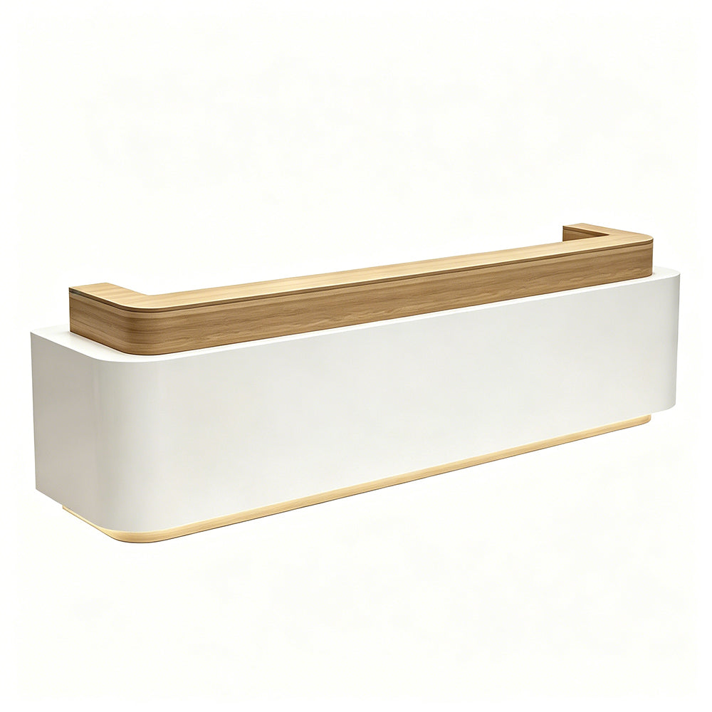 LUXORA 120/180cm Modern Office Reception Counter with Integrated LED Lighting for Company, Hotel & Salon - Wood & White