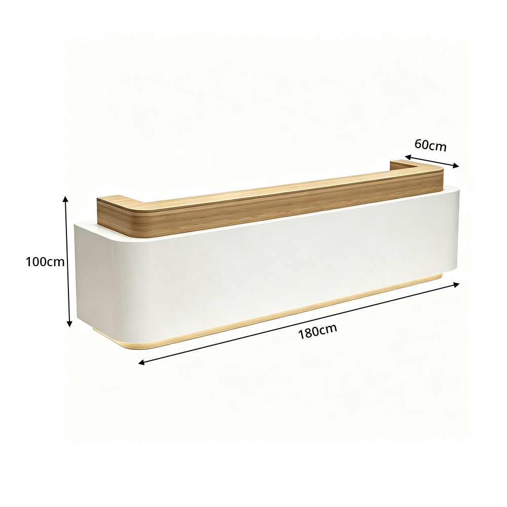 LUXORA 120/180cm Modern Office Reception Counter with Integrated LED Lighting for Company, Hotel & Salon - Wood & White