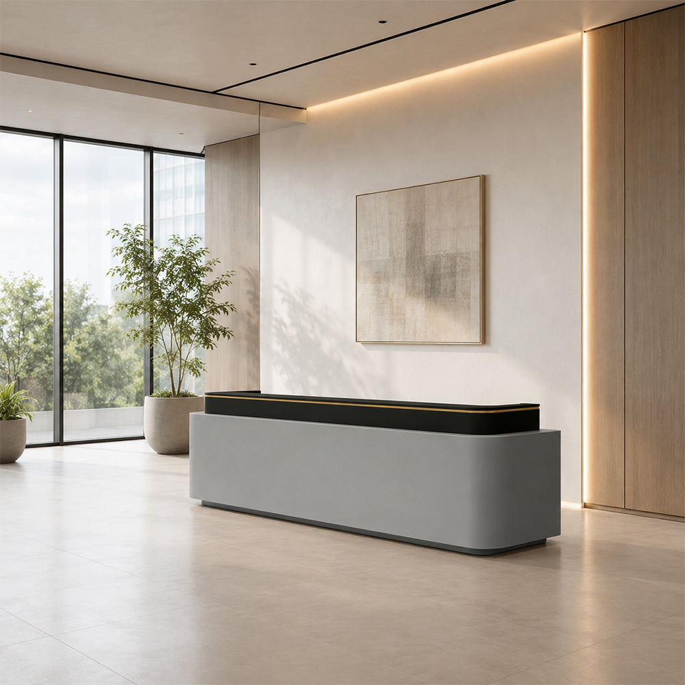 LUXORA 120/180cm Modern Office Reception Counter with Integrated LED Lighting for Company, Hotel & Salon - Grey & Black