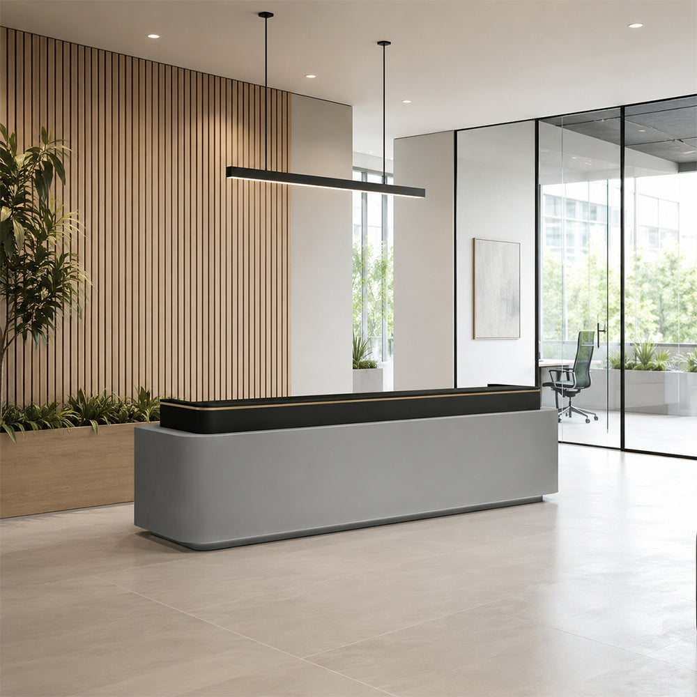 LUXORA 120/180cm Modern Office Reception Counter with Integrated LED Lighting for Company, Hotel & Salon - Grey & Black