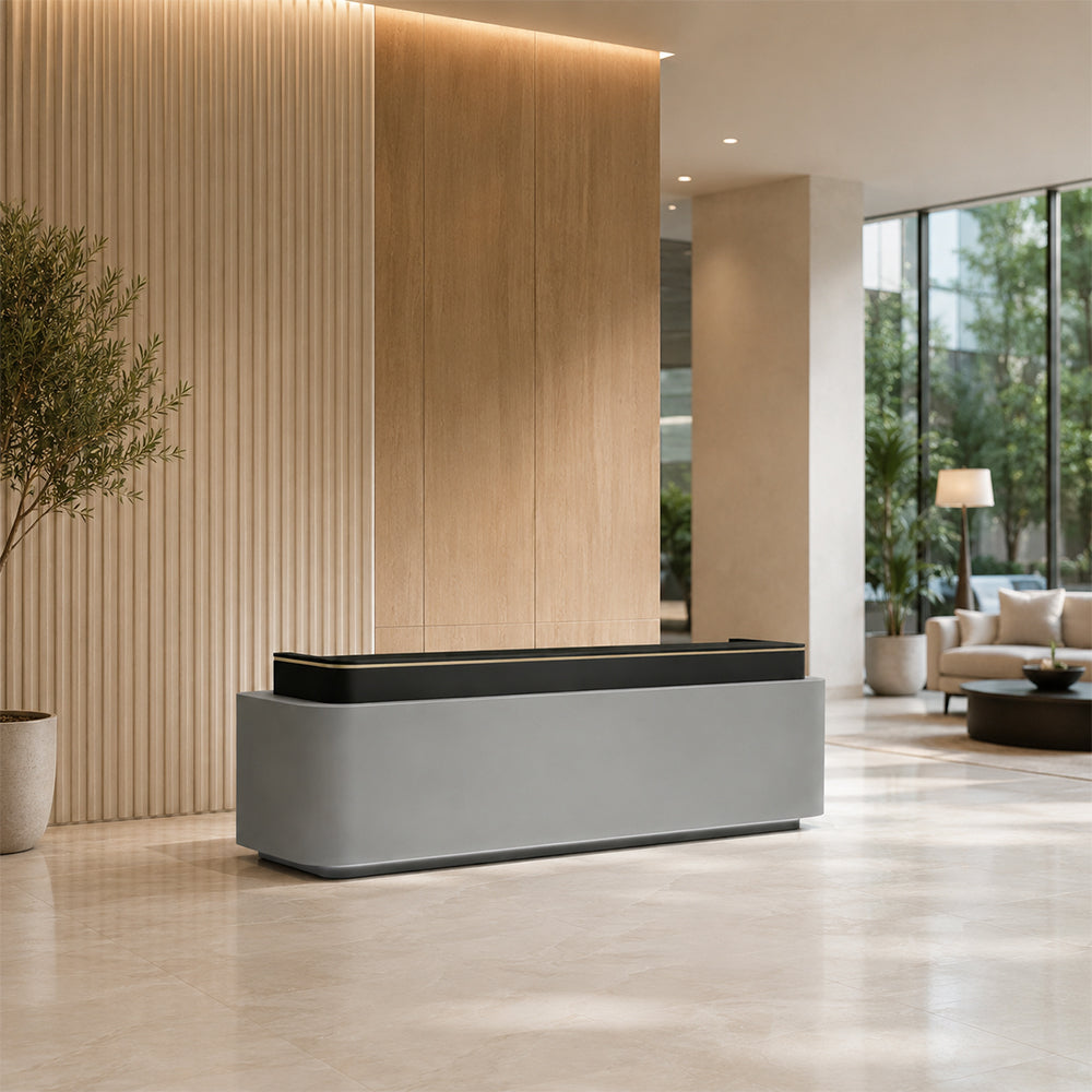 LUXORA 120/180cm Modern Office Reception Counter with Integrated LED Lighting for Company, Hotel & Salon - Grey & Black