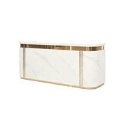 LUXORA 120/180cm Modern Curved Reception Counter with LED Lighting and Lockable Drawer for Retail Store & Salon - Jazz White & Gold Trim