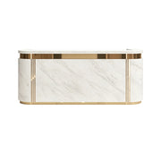 LUXORA 120/180cm Modern Curved Reception Counter with LED Lighting and Lockable Drawer for Retail Store & Salon - Grey & Gold Trim