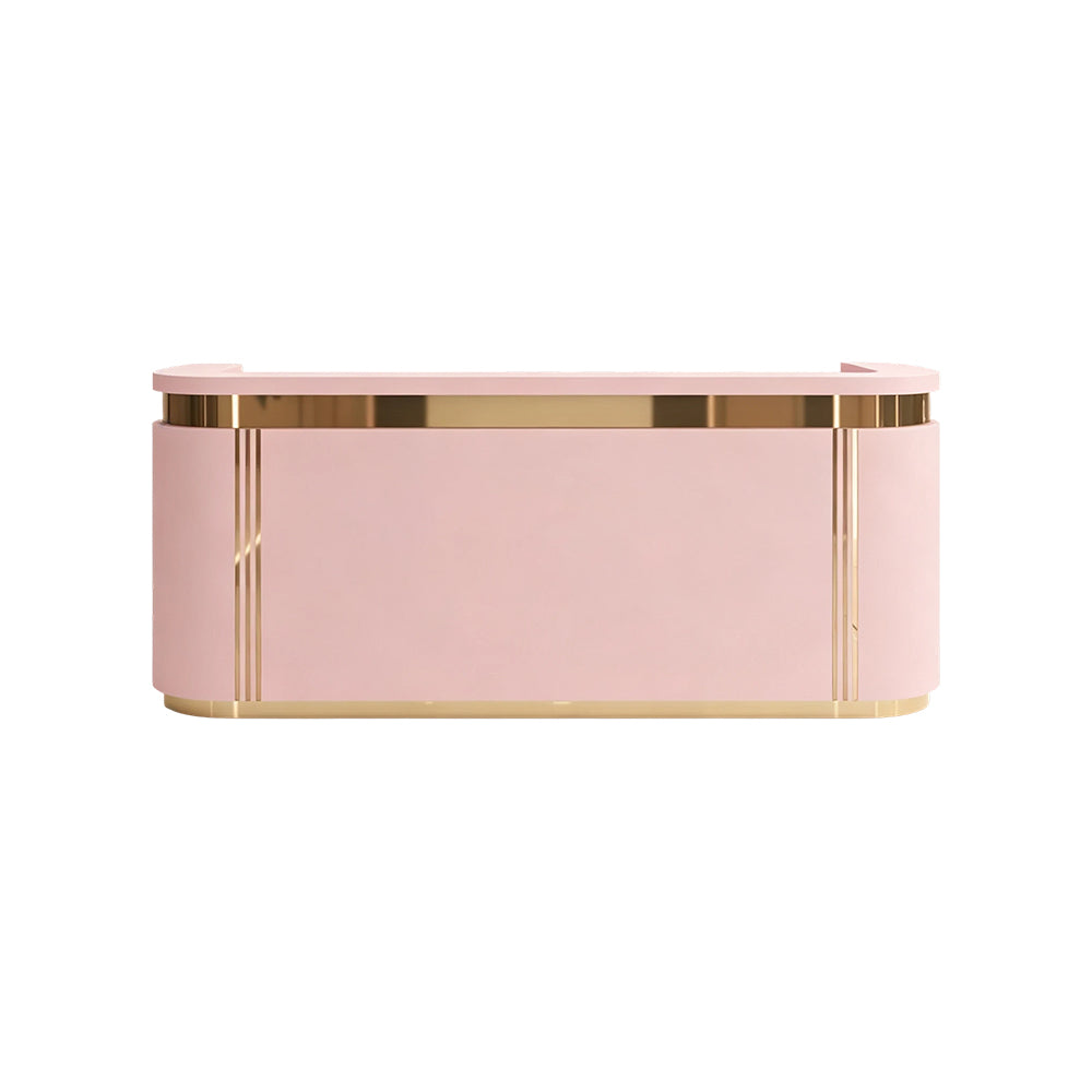 LUXORA 120/180cm Modern Curved Reception Counter with LED Lighting and Lockable Drawer for Retail Store & Salon - Pink & Gold Trim