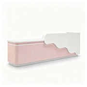 LUXORA 120/180cm Curved Reception Counter with LED Lighting for Kindergarten, Learning Centre & Retail Store - Gloss White & Pink