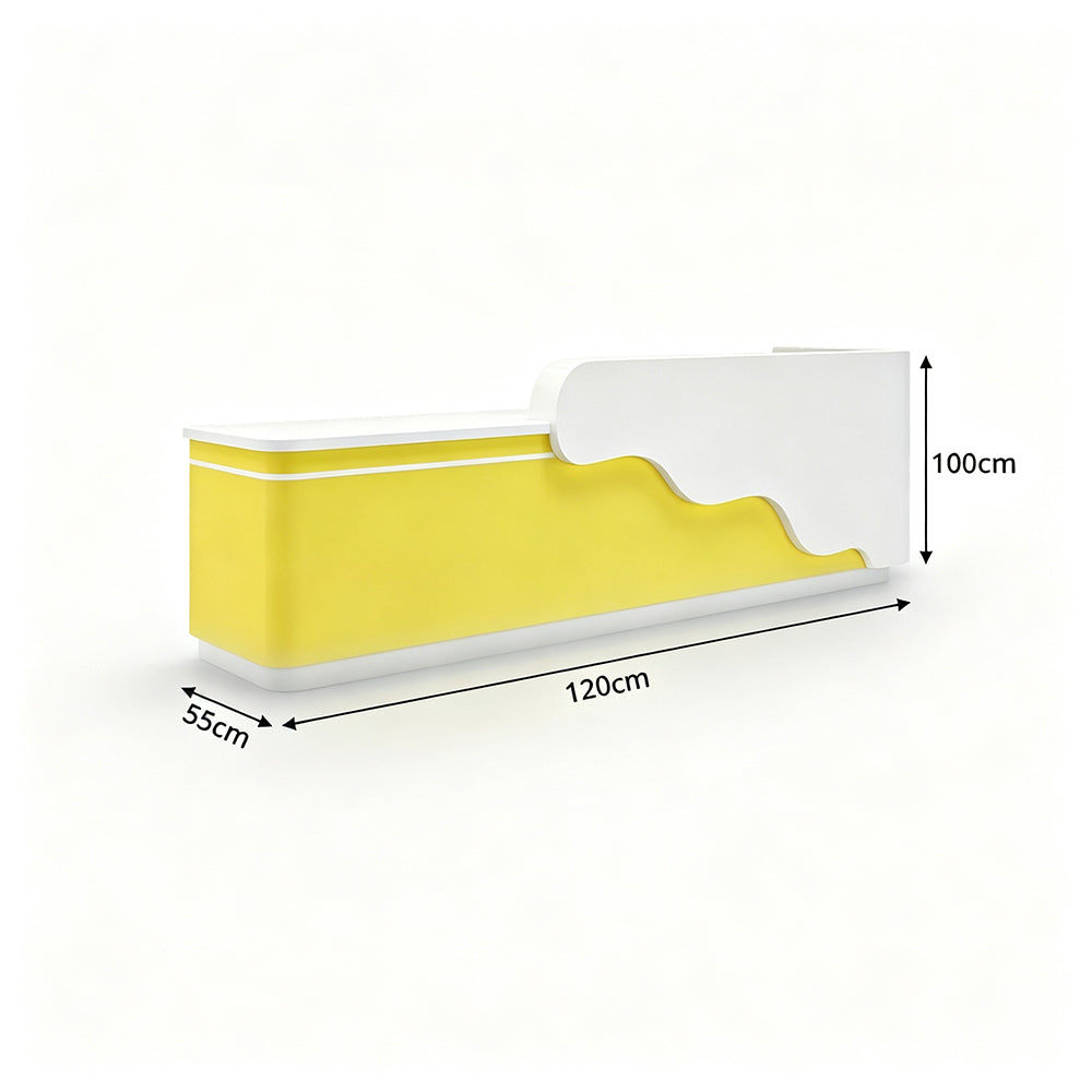 LUXORA 120/180cm Curved Reception Counter with LED Lighting for Kindergarten, Learning Centre & Retail Store - Gloss White & Lemon Yellow