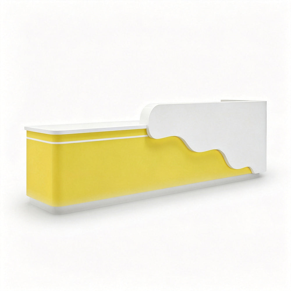 LUXORA 120/180cm Curved Reception Counter with LED Lighting for Kindergarten, Learning Centre & Retail Store - Gloss White & Lemon Yellow