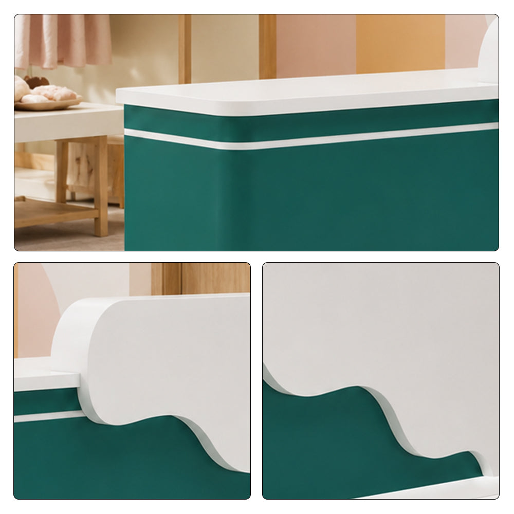 LUXORA 120/180cm Curved Reception Counter with LED Lighting for Kindergarten, Learning Centre & Retail Store - Gloss White & Dark Green