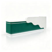 LUXORA 120/180cm Curved Reception Counter with LED Lighting for Kindergarten, Learning Centre & Retail Store - Gloss White & Dark Green