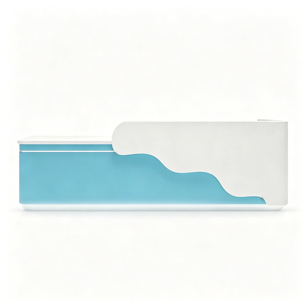 LUXORA 120/180cm Curved Reception Counter with LED Lighting for Kindergarten, Learning Centre & Retail Store - Gloss White & Moonlight Blue