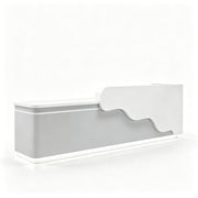 LUXORA 120/180cm Curved Reception Counter with LED Lighting for Kindergarten, Learning Centre & Retail Store - Gloss White & Grey