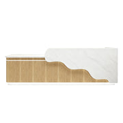 LUXORA 120/180cm Curved Reception Counter with LED Lighting for Kindergarten, Learning Centre & Retail Store - Gloss White & Wood
