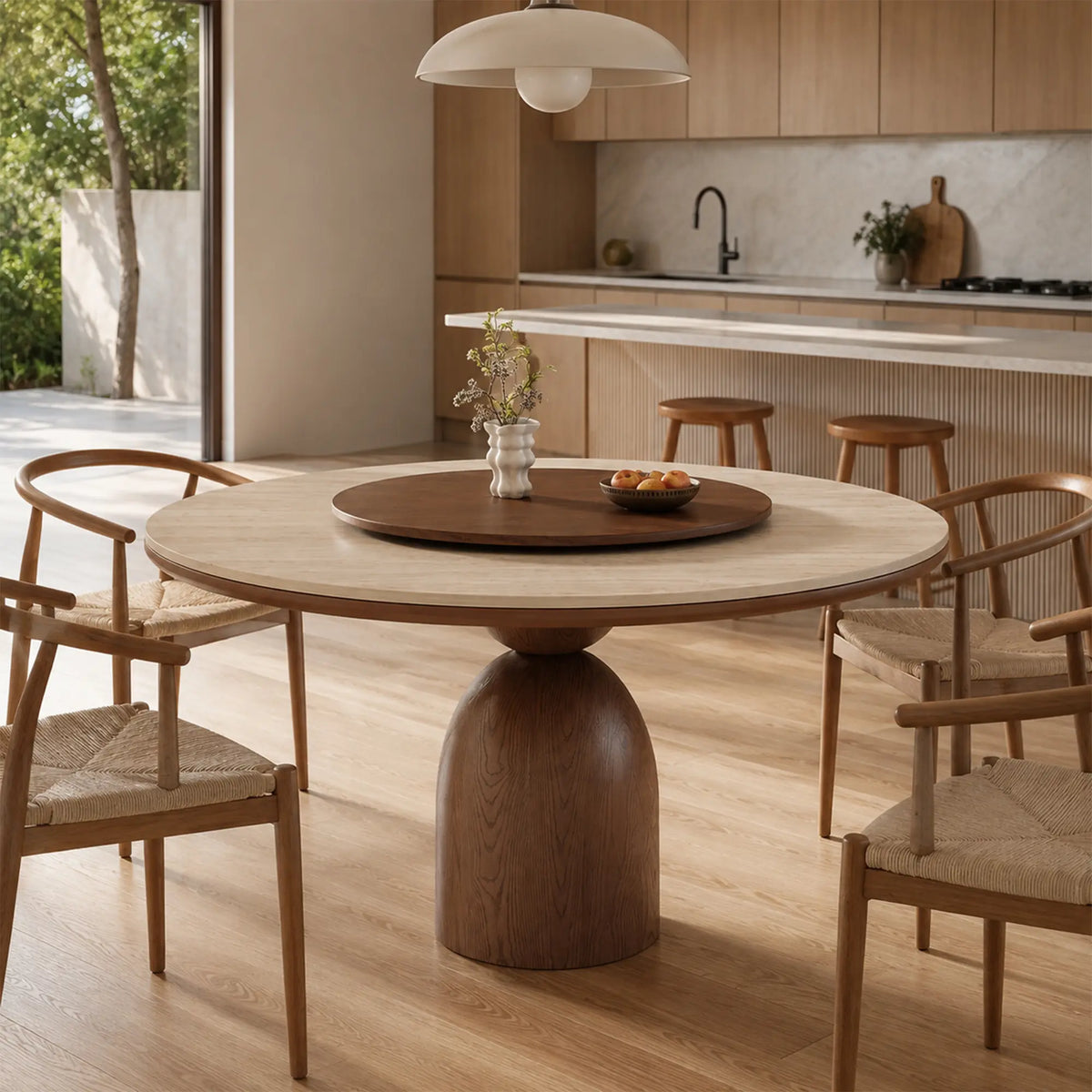 LUXORA Modern Round Marble Dining Table Natural Stone Top Solid Wood Base 120/130cm for Kitchen Dining Room Gathering