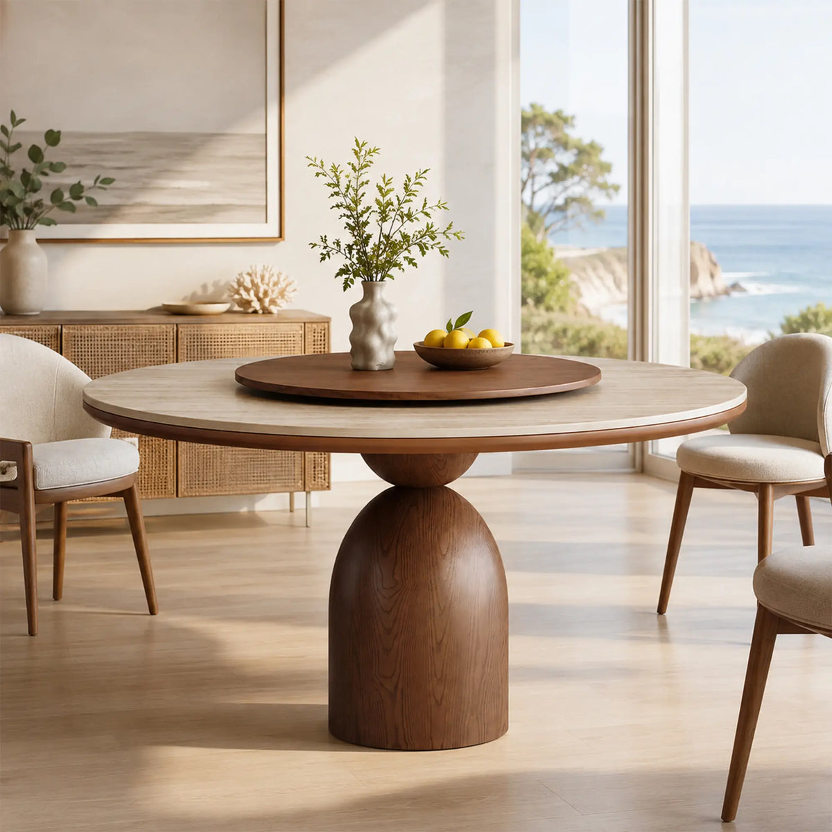 LUXORA Modern Round Marble Dining Table Natural Stone Top Solid Wood Base 120/130cm for Kitchen Dining Room Gathering