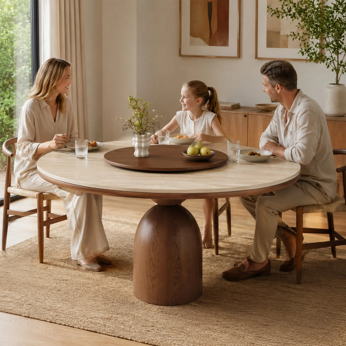 LUXORA Modern Round Marble Dining Table Natural Stone Top Solid Wood Base 120/130cm for Kitchen Dining Room Gathering