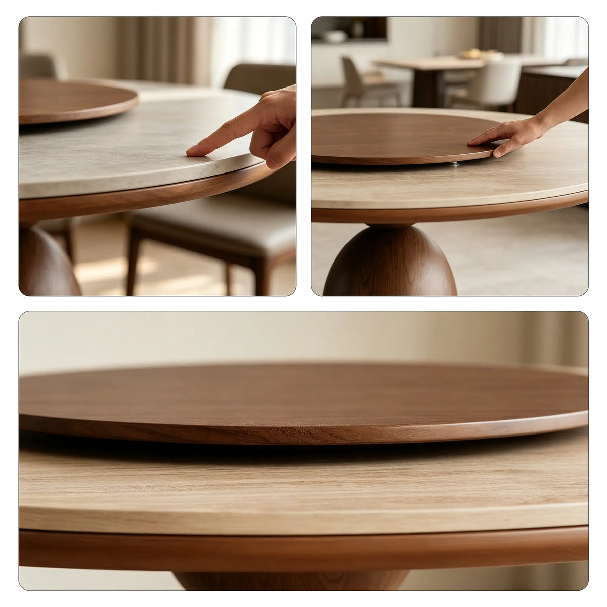 LUXORA Modern Round Marble Dining Table Natural Stone Top Solid Wood Base 120/130cm for Kitchen Dining Room Gathering