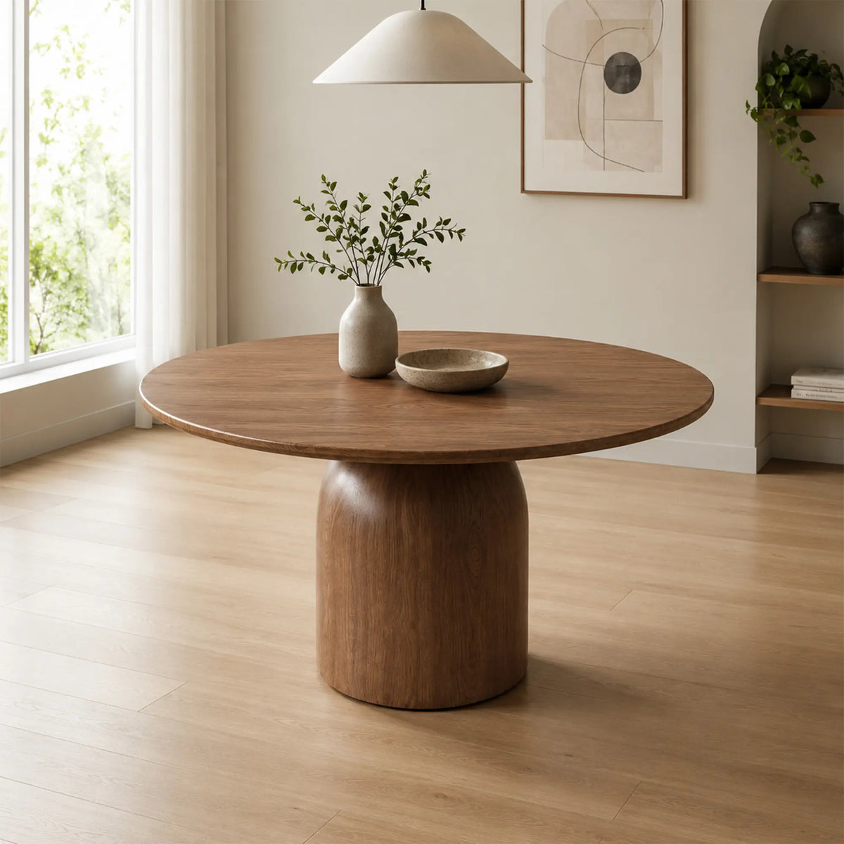 LUXORA Round Solid Wood Dining Table FAS Grade Ash Wood Thickened Top 100/110cm for Dining Room Apartment Lounge - Walnut