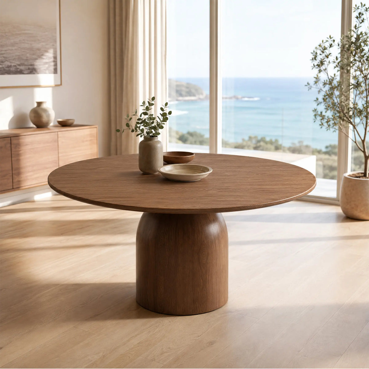 LUXORA Round Solid Wood Dining Table FAS Grade Ash Wood Thickened Top 100/110cm for Dining Room Apartment Lounge - Walnut