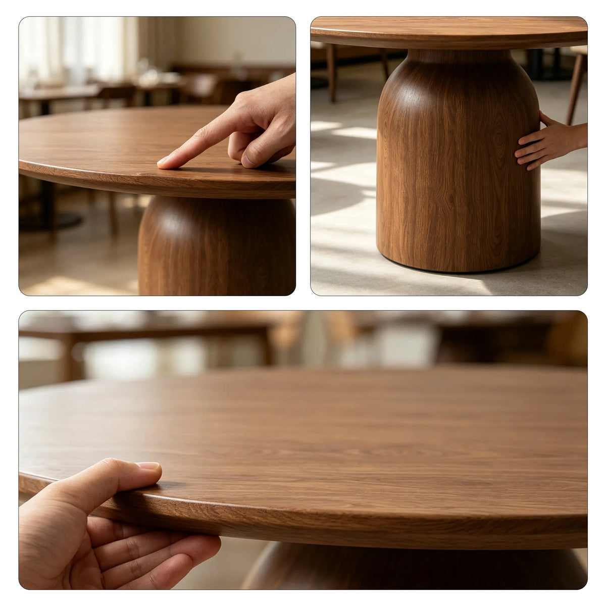 LUXORA Round Solid Wood Dining Table FAS Grade Ash Wood Thickened Top 100/110cm for Dining Room Apartment Lounge - Walnut