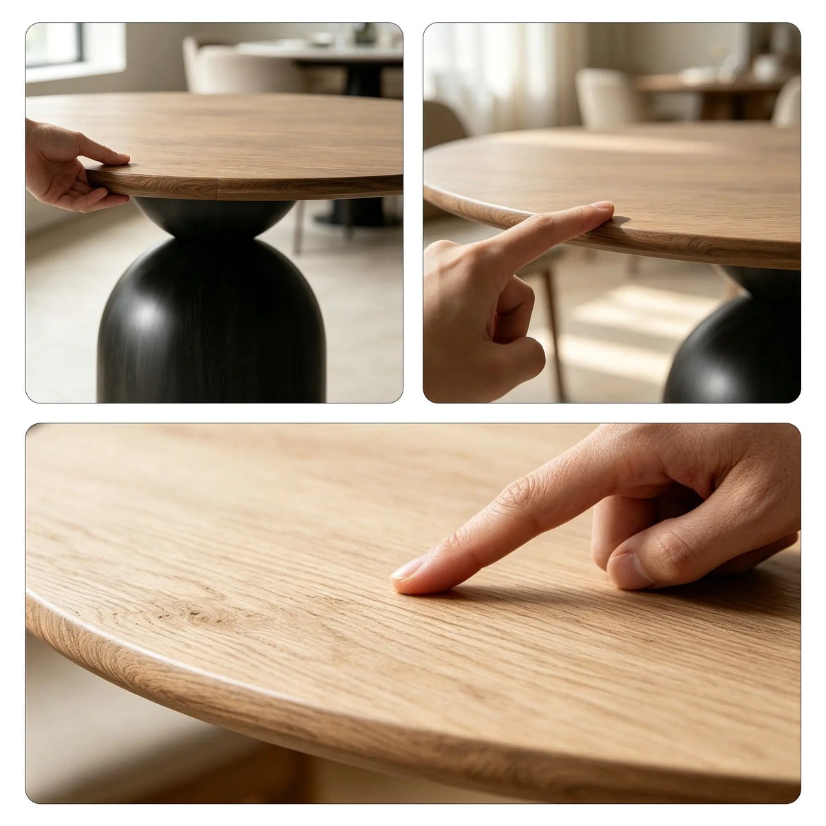 LUXORA Round Solid Wood Dining Table FAS Grade Ash Wood Thickened Top 100/110cm for Dining Room Apartment Lounge - Walnut & Black