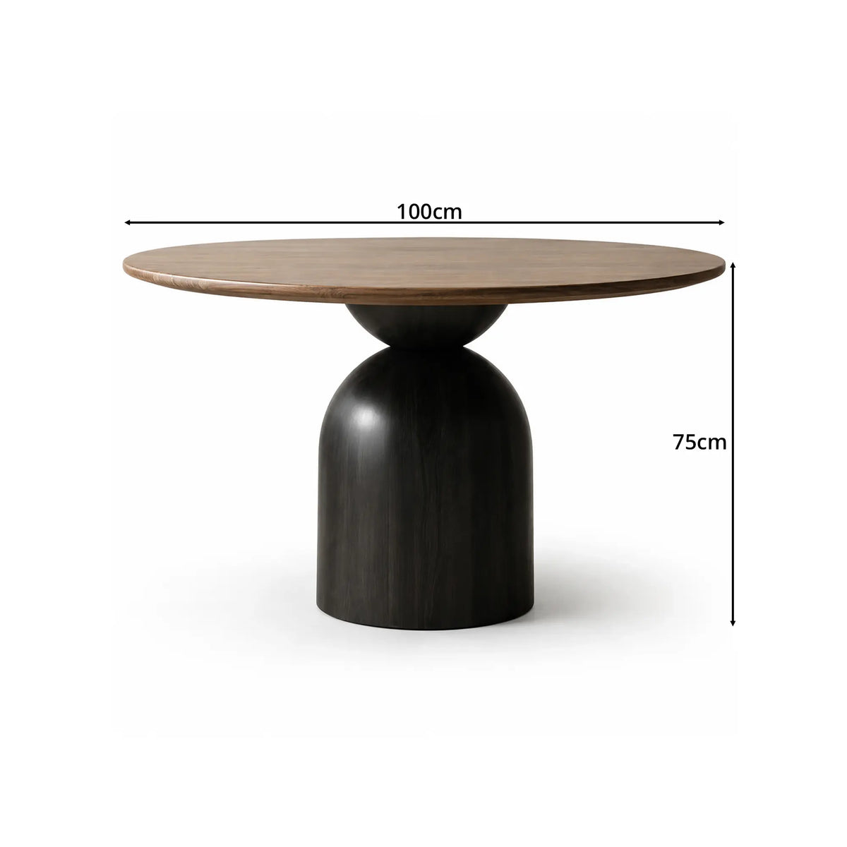 LUXORA Round Solid Wood Dining Table FAS Grade Ash Wood Thickened Top 100/110cm for Dining Room Apartment Lounge - Walnut & Black