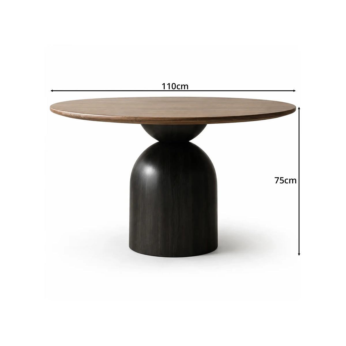 LUXORA Round Solid Wood Dining Table FAS Grade Ash Wood Thickened Top 100/110cm for Dining Room Apartment Lounge - Walnut & Black