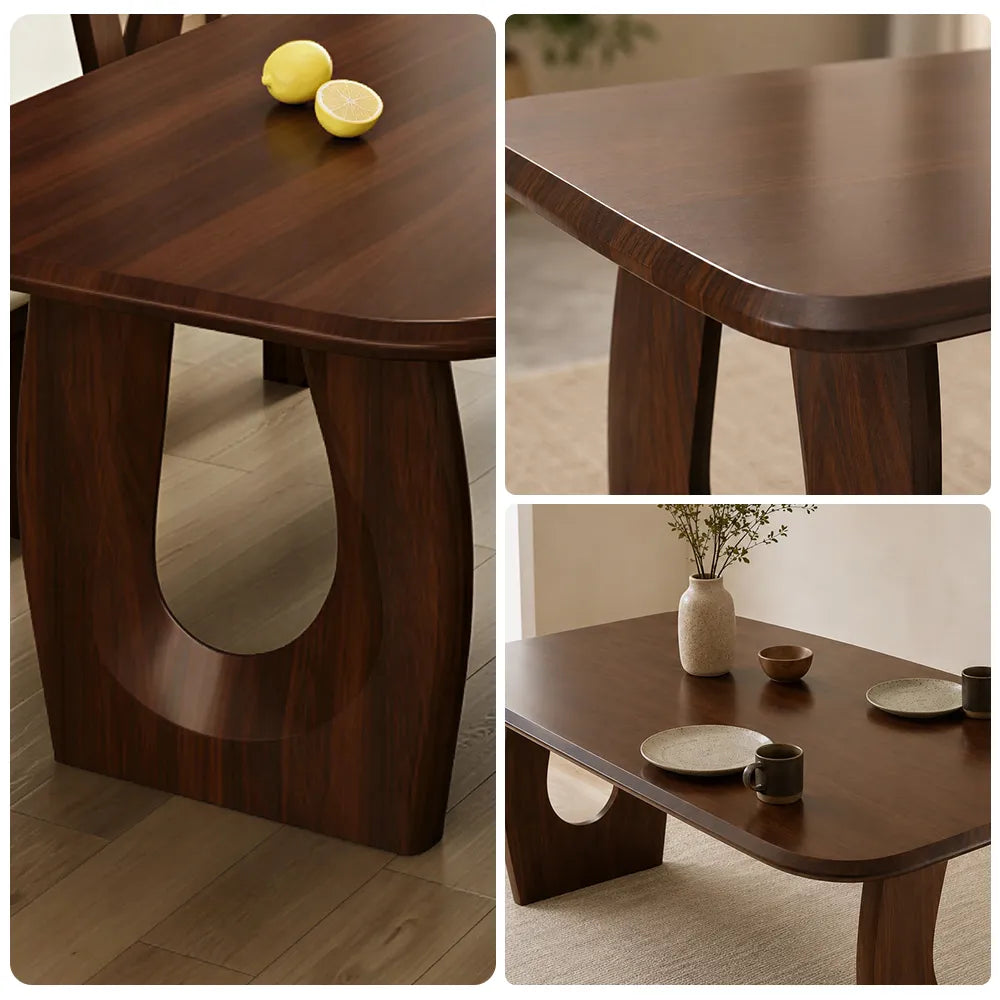 LUXORA 140/160cm South American Walnut Wood Dining Table with Rounded Edges, Sculptural Legs & Modern Minimalist Design - Dark Walnut