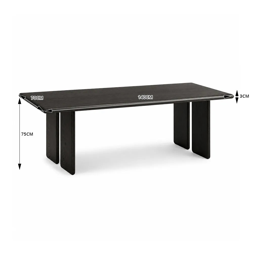 LUXORA 140/160cm Solid North American White Ash Wood Dining Table with 5cm Thick Tabletop, Rounded Edges & Modern Panel Legs - Black