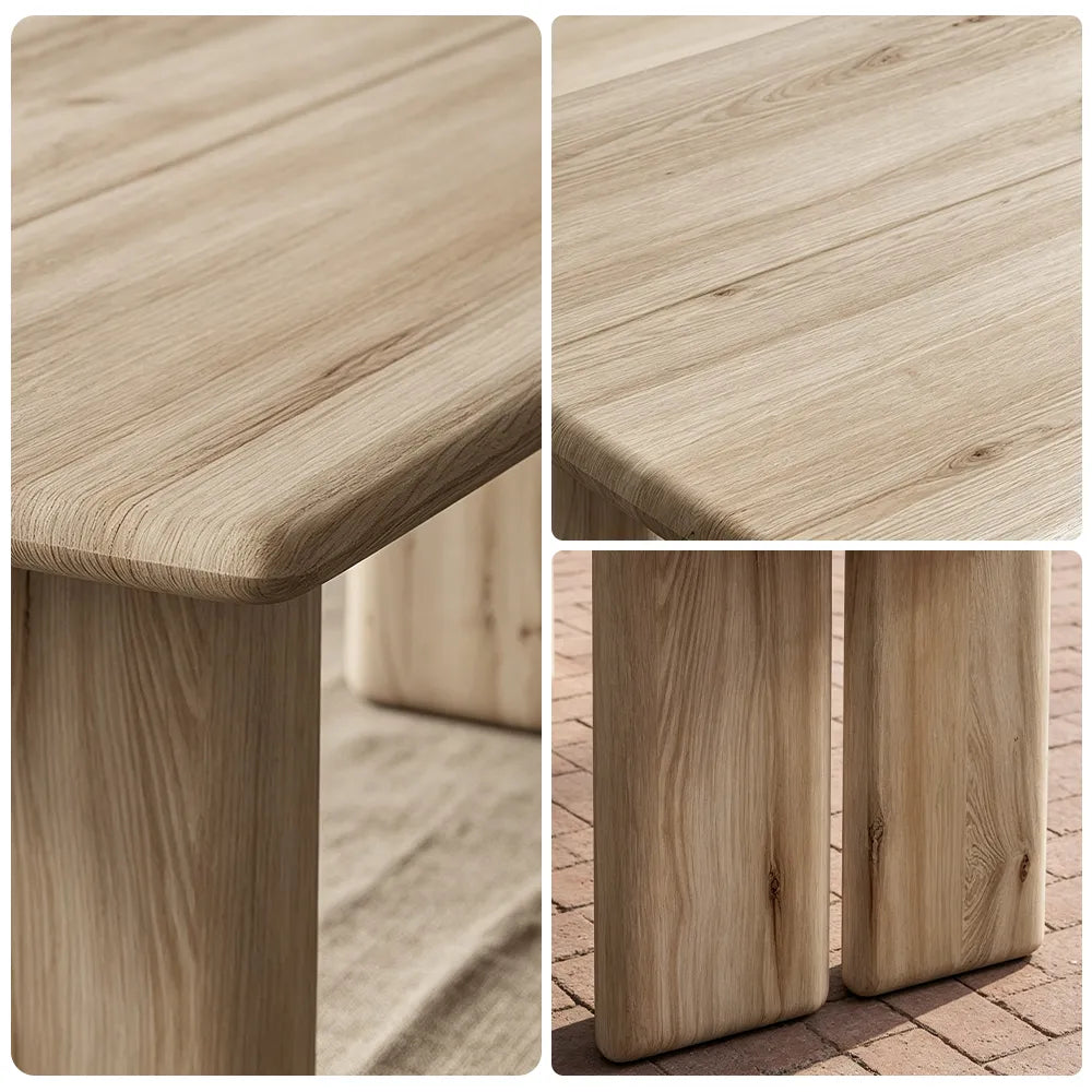LUXORA 140/160cm Solid Pine Wood Dining Table, Modern Minimalist Rectangular Table with Spacious Top and Solid Wood Panel Legs - Natural Wood
