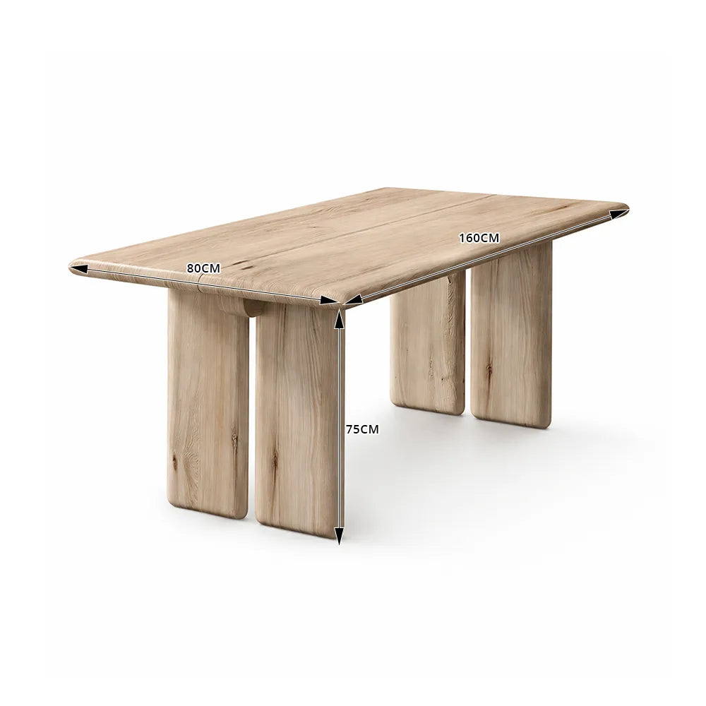 LUXORA 140/160cm Solid Pine Wood Dining Table, Modern Minimalist Rectangular Table with Spacious Top and Solid Wood Panel Legs - Natural Wood