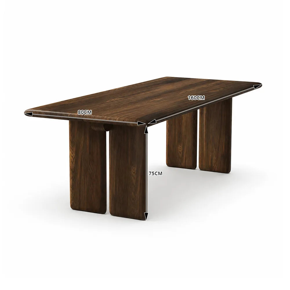 LUXORA 140/160cm Solid Pine Wood Dining Table, Modern Minimalist Rectangular Table with Spacious Top and Solid Wood Panel Legs - Walnut