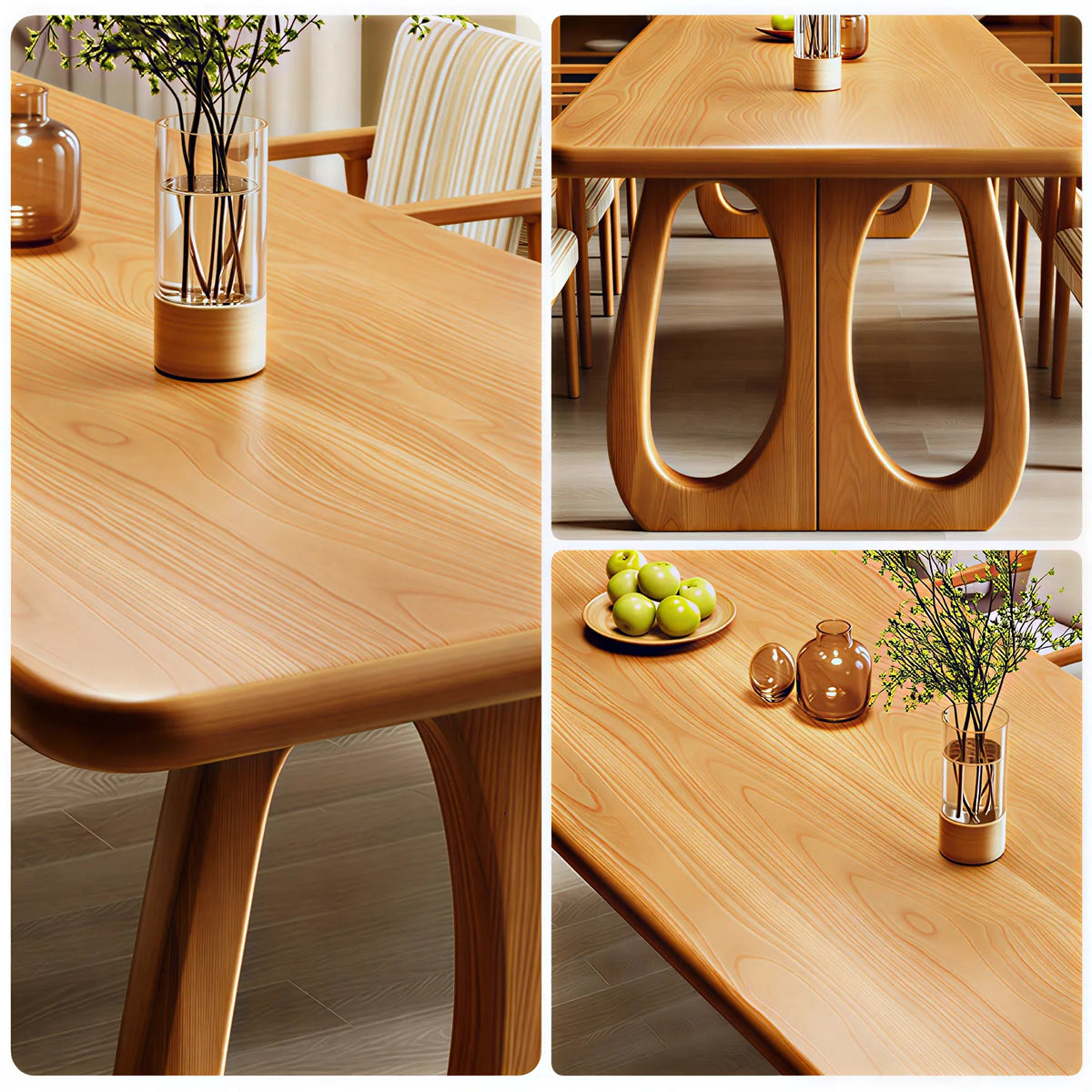 LUXORA 140/160cm North American FAS Grade Solid Cherry Wood Dining Table, 3cm Thick Rounded Top with Sculptural U Shaped Legs - Natural Cherry Wood