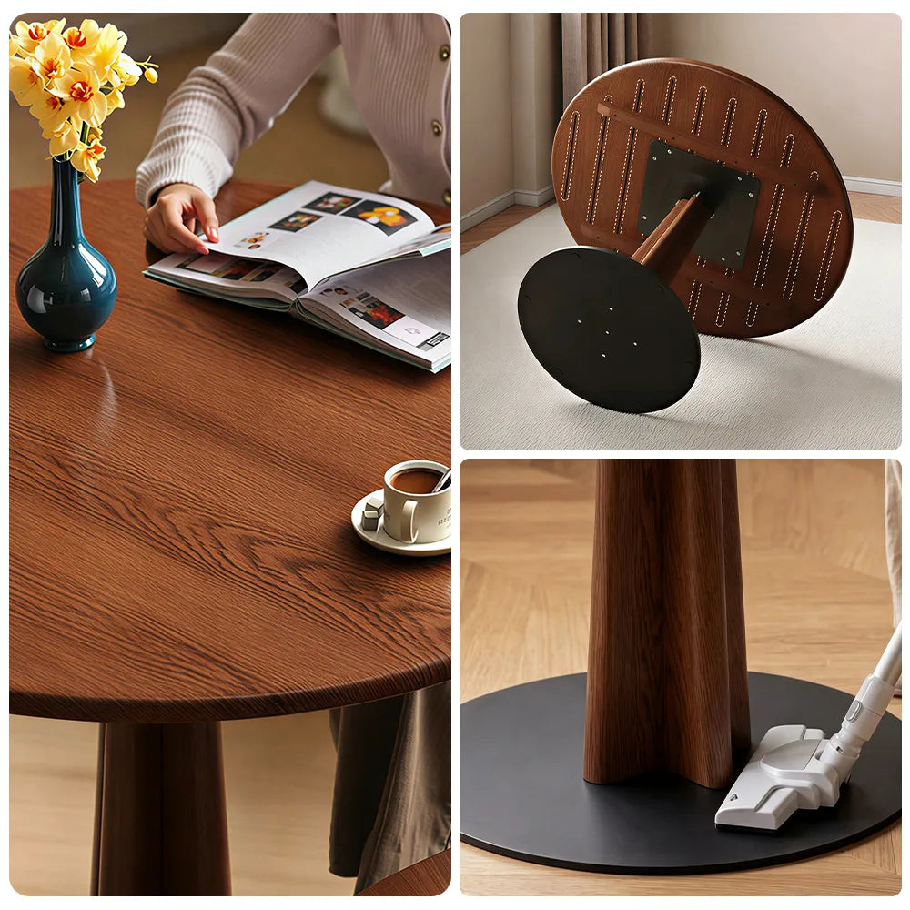 LUXORA 100/110cm Solid Rubberwood Round Dining Table, Modern Kitchen Table with Tapered Wood Pedestal and Sturdy Metal Base - Walnut
