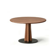 LUXORA 100/110cm Solid Rubberwood Round Dining Table, Modern Kitchen Table with Tapered Wood Pedestal and Sturdy Metal Base - Walnut