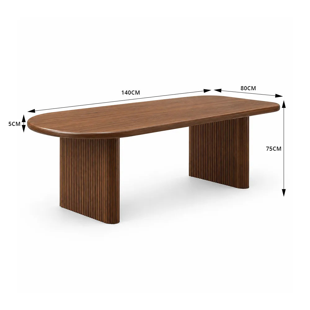LUXORA 120/140cm Solid Pine Wood Dining Table, Modern Rectangular Kitchen Table with Rounded Edges and Fluted Panel Legs - Walnut
