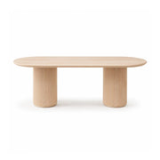 LUXORA 160/180cm Solid New Zealand Pine Wood Dining Table, Modern Oval Kitchen Table with Fluted Cylindrical Pedestal Legs - Natural