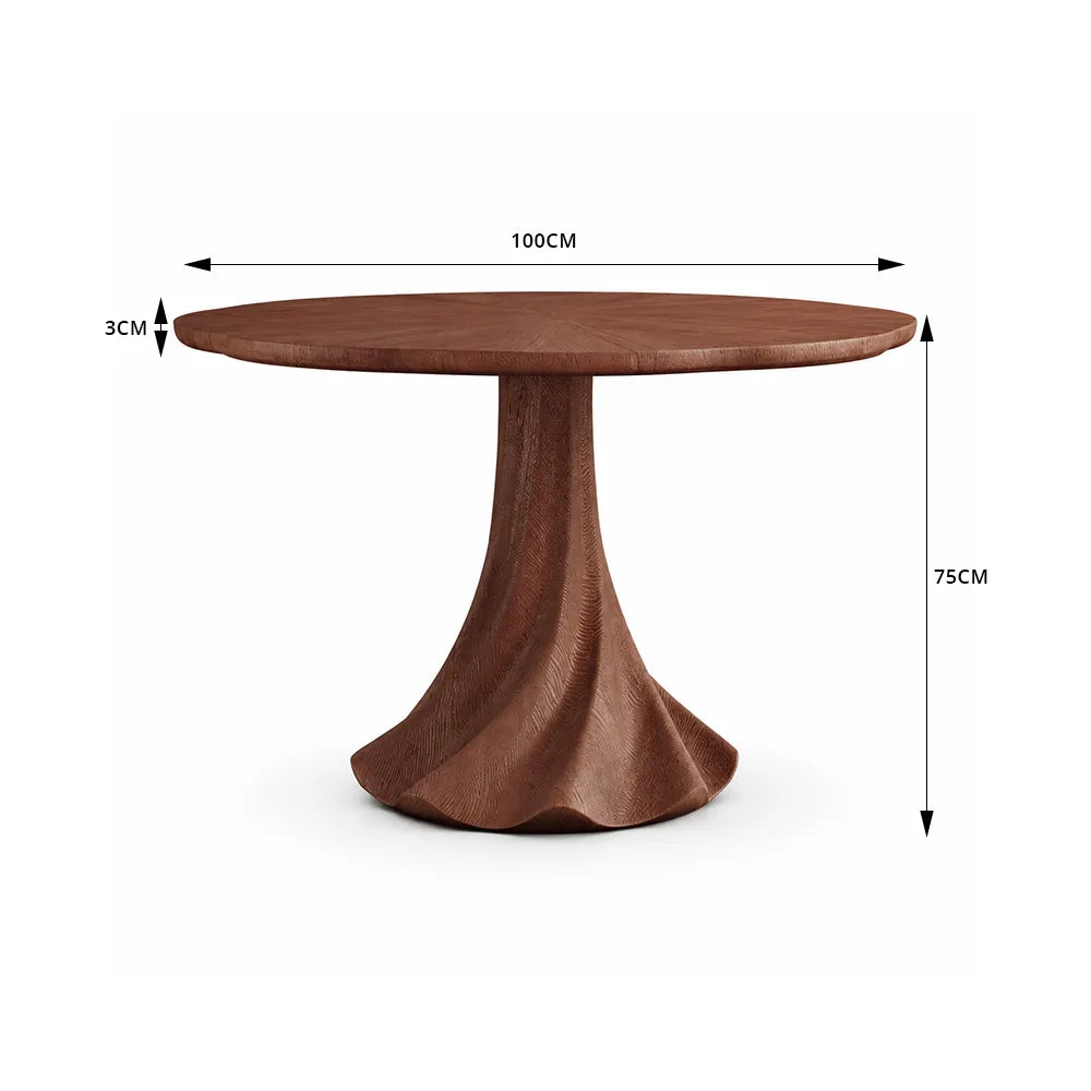 LUXORA 100cm Round Dining Table, Modern Kitchen Table with White Oak Veneer Top and Sculptural Flared Pedestal Base - Walnut