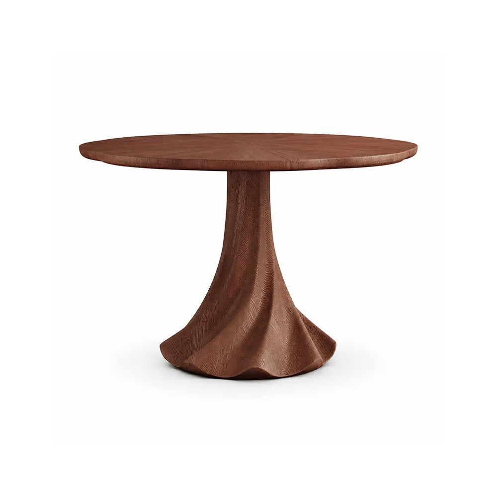 LUXORA 100cm Round Dining Table, Modern Kitchen Table with White Oak Veneer Top and Sculptural Flared Pedestal Base - Walnut