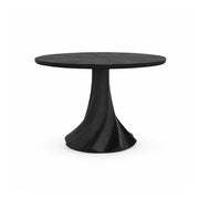 LUXORA 100cm Round Dining Table, Modern Kitchen Table with White Oak Veneer Top and Sculptural Flared Pedestal Base - Black