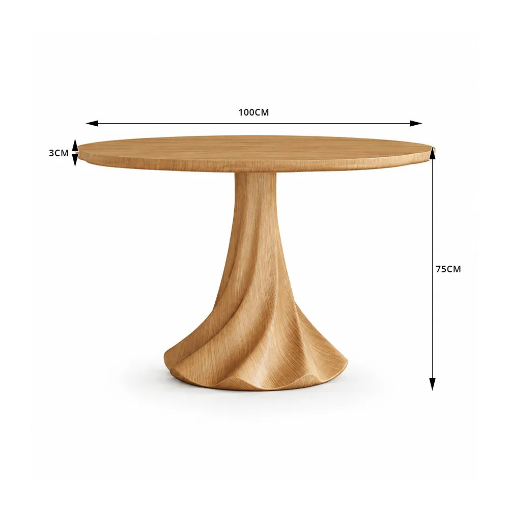 LUXORA 100cm Round Dining Table, Modern Kitchen Table with White Oak Veneer Top and Sculptural Flared Pedestal Base - Wood