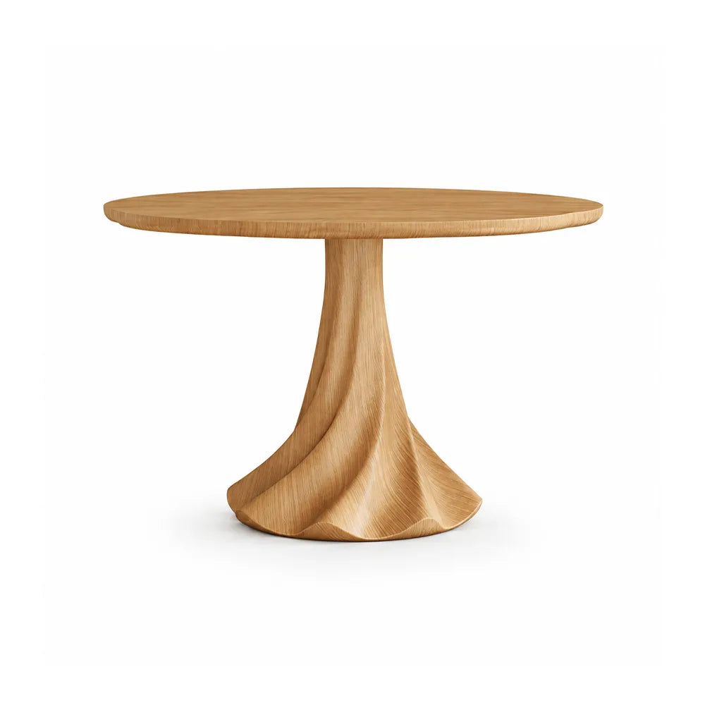 LUXORA 100cm Round Dining Table, Modern Kitchen Table with White Oak Veneer Top and Sculptural Flared Pedestal Base - Wood