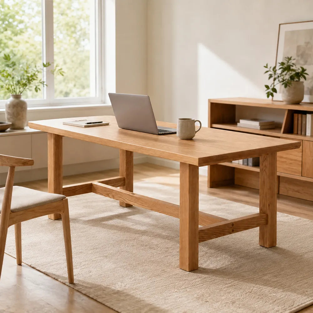 LUXORA 140/160cm Solid Oak Wood Dining Table, Modern Rectangular Kitchen Table with Thick Solid Wood Top and Sturdy Wooden Legs - Natural Oak